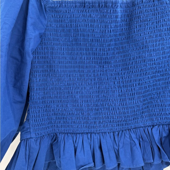 Express Blue Puff Sleeve Peplum Blouse Smocked Ruffle Hem Draped Front Top large - Picture 5 of 13